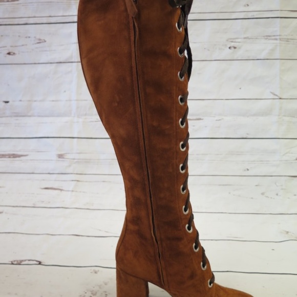 NEW Prada Lace-Up Knee Boots Brown Suede Size 36 - Picture 4 of 8